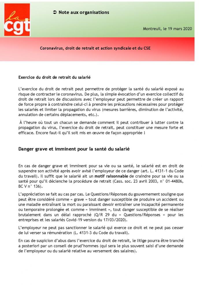 19 03 20 fiche dlaj coronavirus droit de retrait et action syndicale et du cse page 001