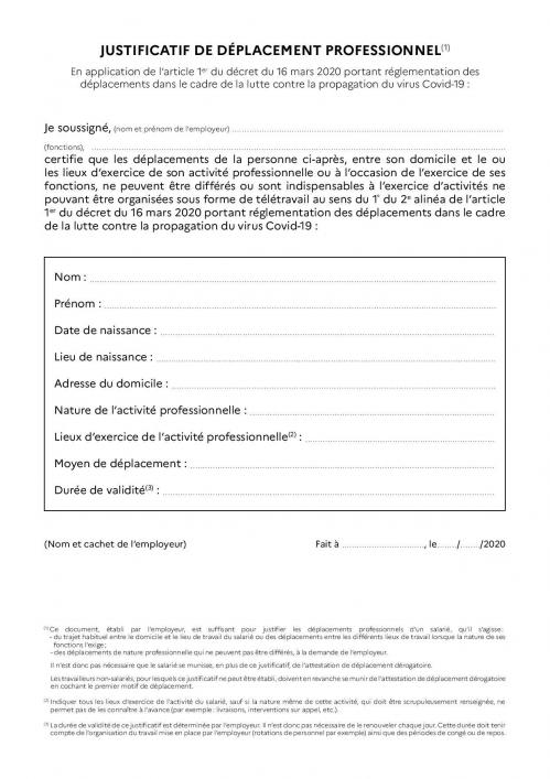 Justificatif de deplacement professionnel page 2