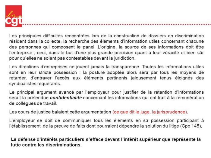 Les principales difficultes rencontrees lors de la construction de dossiers en discrimination resident dans la collecte la recherche des elements d information utiles concernant ch