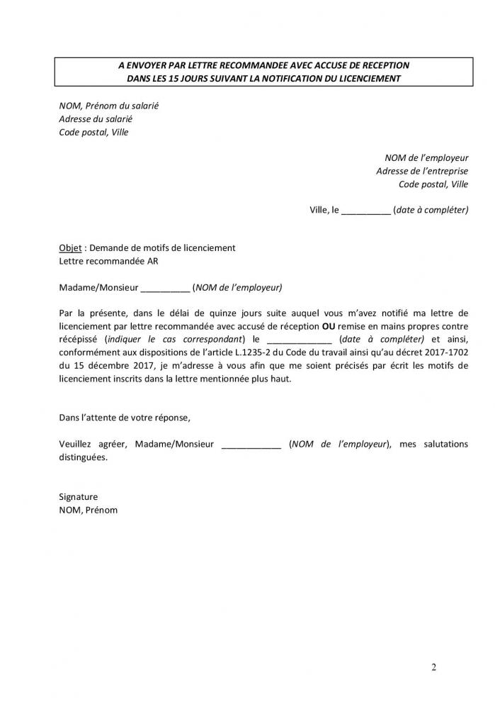 Mode le lettre fd sante action sociale precision motif de licenciement 1 page 002