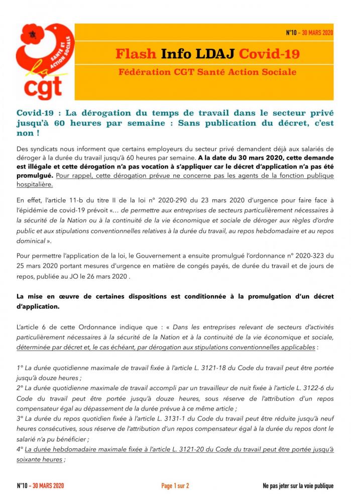 No10 flash info ldaj covid 19 de rogation temps de travail 1
