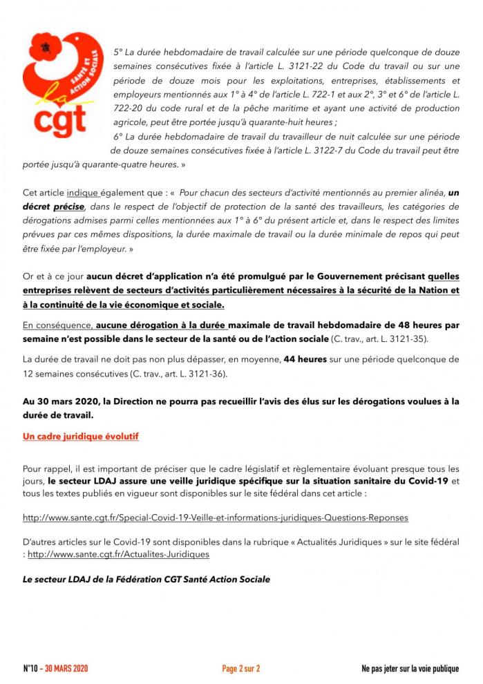 No10 flash info ldaj covid 19 de rogation temps de travail 2