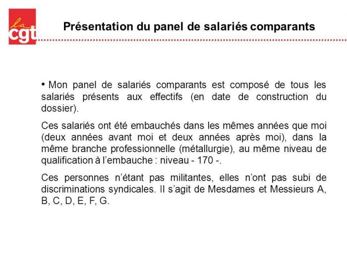 Presentation du panel de salaries comparants