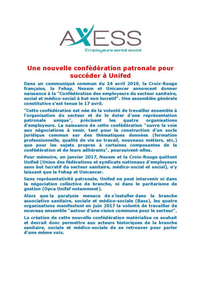 Une nouvelle confederation patronale pour succeder a unifed page 001